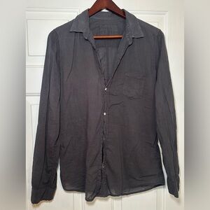 Frank & Eileen Barry Button Down Distressed Shirt M Gray Womens 100%‎ Cotton.